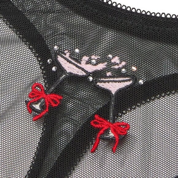 Victoria's Secret VERY SEXY Black Flirty Mesh Thong Panty w Champagne Glasses - Picture 5 of 5